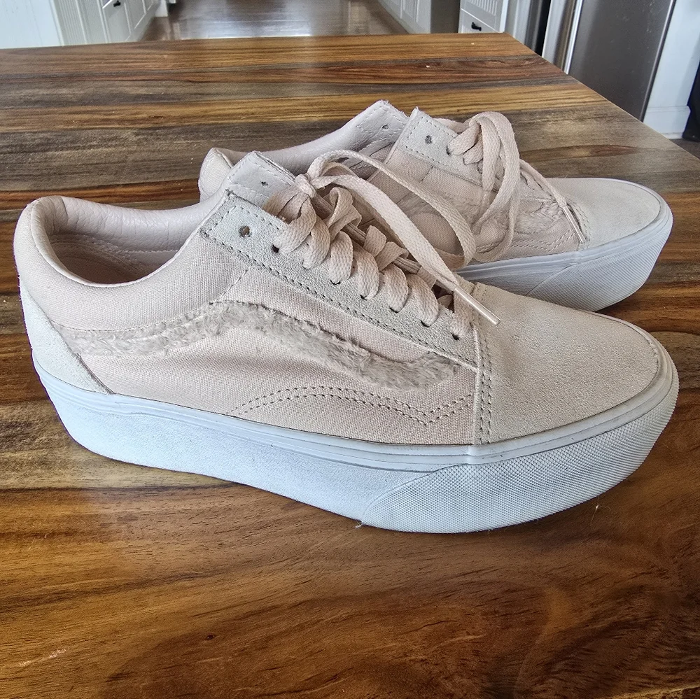 Women's Pastel Light Pink Nude Platform Laced Vans Stacked - Picture 2 of 8